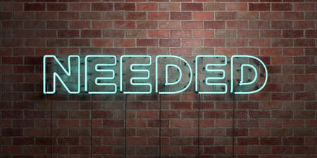 NEEDED - fluorescent Neon tube Sign on brickwork - Front view - 3D rendered royalty free stock picture. Can be used for online banner ads and direct mailers.の写真素材
