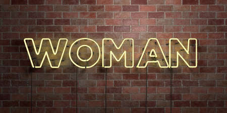 WOMAN - fluorescent Neon tube Sign on brickwork - Front view - 3D rendered royalty free stock picture. Can be used for online banner ads and direct mailers.の写真素材