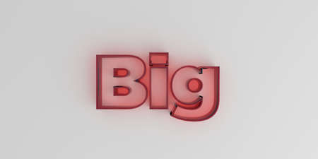 Big - Red glass text on white background - 3D rendered royalty free stock image.の写真素材