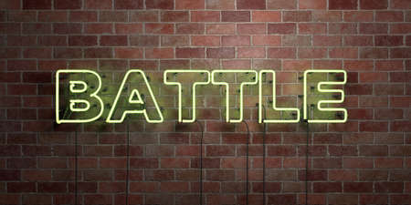 BATTLE - fluorescent Neon tube Sign on brickwork - Front view - 3D rendered royalty free stock picture. Can be used for online banner ads and direct mailers.の写真素材
