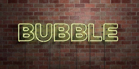 BUBBLE - fluorescent Neon tube Sign on brickwork - Front view - 3D rendered royalty free stock picture. Can be used for online banner ads and direct mailers.の写真素材