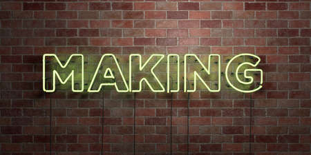 MAKING - fluorescent Neon tube Sign on brickwork - Front view - 3D rendered royalty free stock picture. Can be used for online banner ads and direct mailers.の写真素材