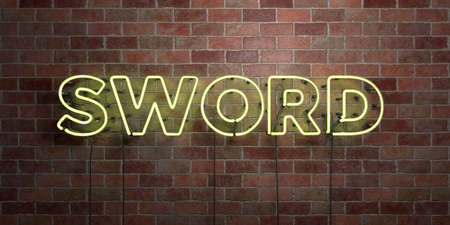 SWORD - fluorescent Neon tube Sign on brickwork - Front view - 3D rendered royalty free stock picture. Can be used for online banner ads and direct mailers.の写真素材