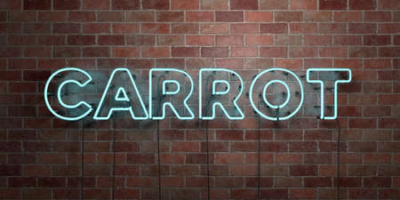 CARROT - fluorescent Neon tube Sign on brickwork - Front view - 3D rendered royalty free stock picture. Can be used for online banner ads and direct mailers.の写真素材