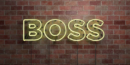 BOSS - fluorescent Neon tube Sign on brickwork - Front view - 3D rendered royalty free stock picture. Can be used for online banner ads and direct mailers.の写真素材