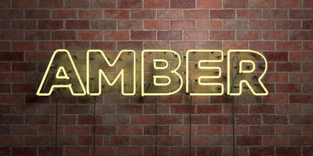 AMBER - fluorescent Neon tube Sign on brickwork - Front view - 3D rendered royalty free stock picture. Can be used for online banner ads and direct mailers.の写真素材