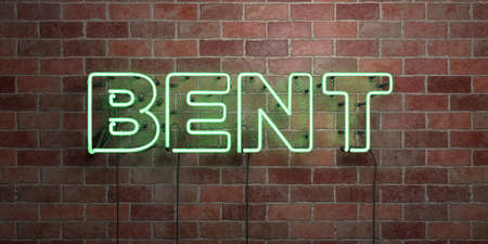BENT - fluorescent Neon tube Sign on brickwork - Front view - 3D rendered royalty free stock picture. Can be used for online banner ads and direct mailers.の写真素材