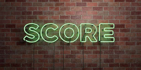 SCORE - fluorescent Neon tube Sign on brickwork - Front view - 3D rendered royalty free stock picture. Can be used for online banner ads and direct mailers.の写真素材