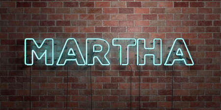 MARTHA - fluorescent Neon tube Sign on brickwork - Front view - 3D rendered royalty free stock picture. Can be used for online banner ads and direct mailers.の写真素材