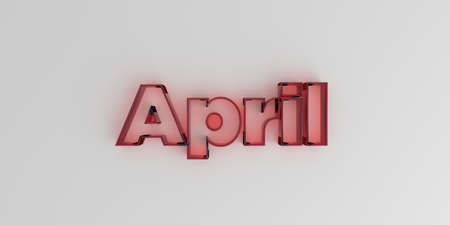 April - Red glass text on white background - 3D rendered royalty free stock image.の写真素材