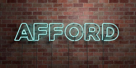 AFFORD - fluorescent Neon tube Sign on brickwork - Front view - 3D rendered royalty free stock picture. Can be used for online banner ads and direct mailers.の写真素材