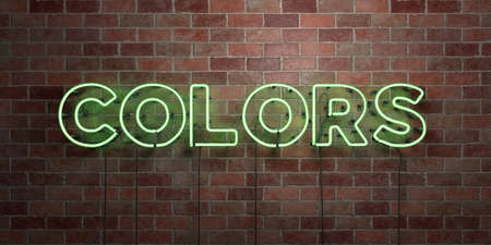 COLORS - fluorescent Neon tube Sign on brickwork - Front view - 3D rendered royalty free stock picture. Can be used for online banner ads and direct mailers.の写真素材