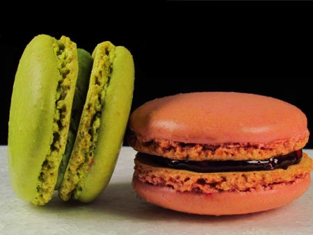 macarons with pistachio and raspberryの写真素材