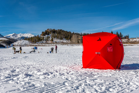 Ice fishing on lake Dillon - Colorado - USAの写真素材