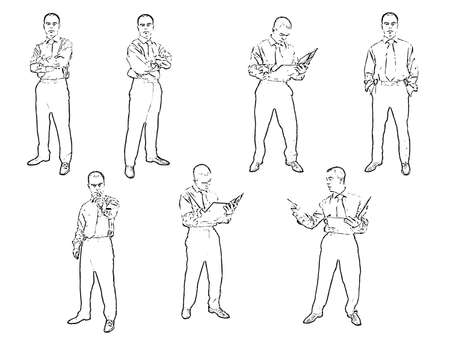 Set of seven business people available in both jpeg and eps8 formatのイラスト素材