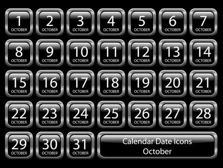 Glossy icon set showing calendar dates for October. Available in jpeg and eps8.のイラスト素材