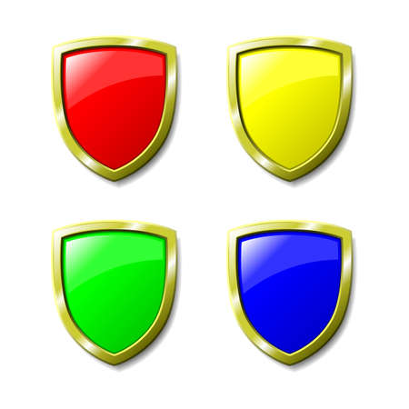 Set of 4 coloured shields. Available in jpeg and eps8 formats.のイラスト素材