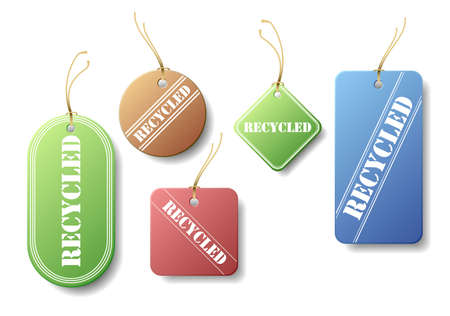 Set of 5 recycled tags. Available in jpeg and eps8 formats.のイラスト素材
