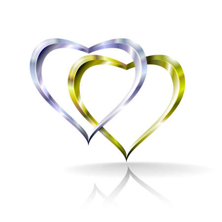 Illustration showing two silvers hearts joined together. Transparencies used in multiply, darken and overlay modes.のイラスト素材