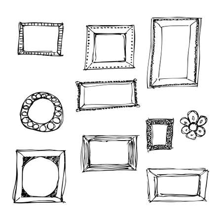 Hand drawn pen and ink illustration of picture frames on a white backgroundのイラスト素材