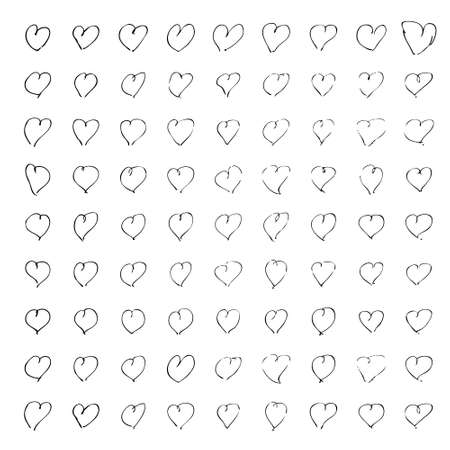 Hand drawn pen and ink illustration of hearts on a white backgroundのイラスト素材