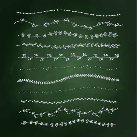 Hand drawn chalk illustration of borders on a blackboard backgroundのイラスト素材