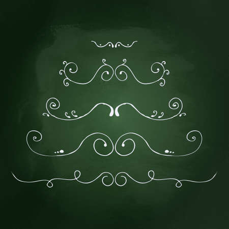 Hand drawn chalk illustration of borders on a blackboard backgroundのイラスト素材