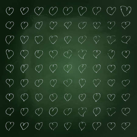 Hand drawn chalk illustration of hearts on a blackboard backgroundのイラスト素材