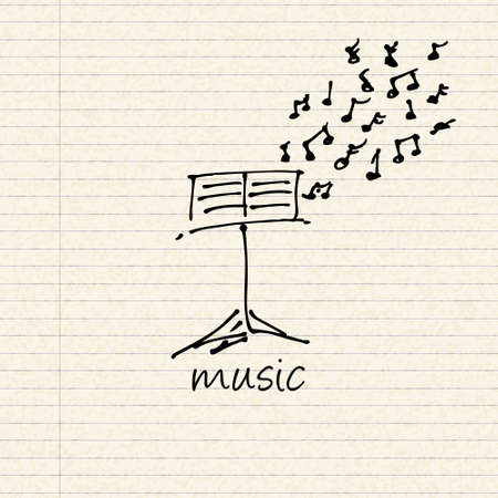 Illustration of a music design on a sheet of lined paperのイラスト素材