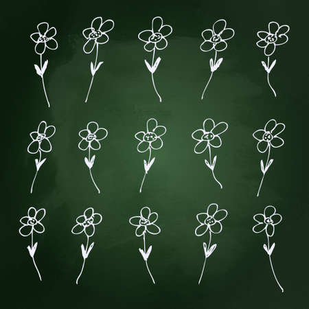Hand drawn chalk illustration of flowers on a blackboard backgroundのイラスト素材