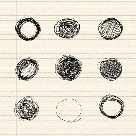 Hand drawn illustration of scribbles on a sheet of lined paperのイラスト素材