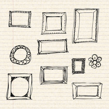 Hand drawn illustration of frames on a sheet of lined paperの写真素材