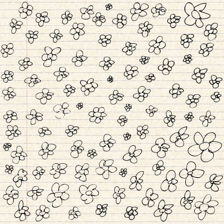 Hand drawn illustration of flowers on a sheet of lined paperの写真素材