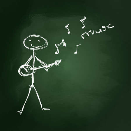 hand drawn illustration of a stick man playing a guitarのイラスト素材