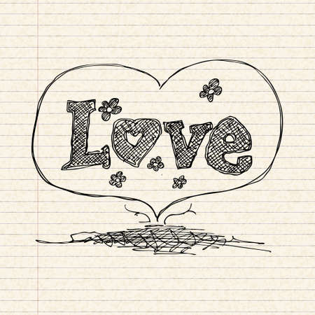 Illustration of a love heart design on lined paperのイラスト素材