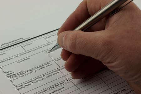 Close up of an application form to be completedの写真素材