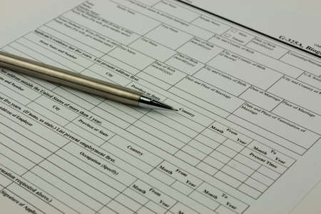 Close up of an application form to be completedの写真素材