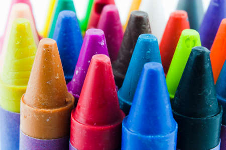Close up of different coloured crayonsの写真素材
