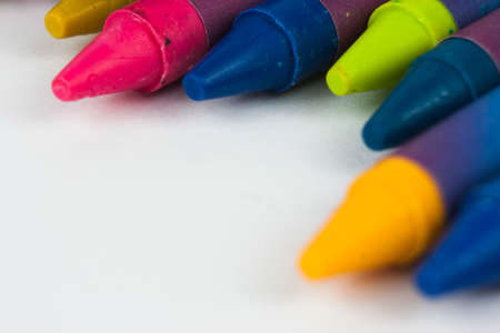 Close up of different coloured crayonsの写真素材