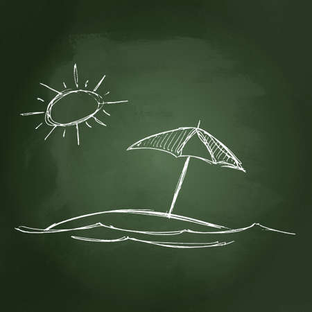 Hand drawn illustration of the sun and a parasolのイラスト素材