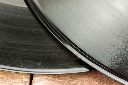 Close up of old vinyl single records