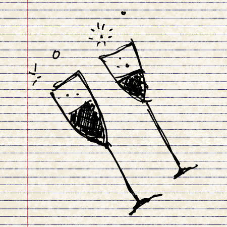 Hand drawn cartoon style wine glassl designのイラスト素材