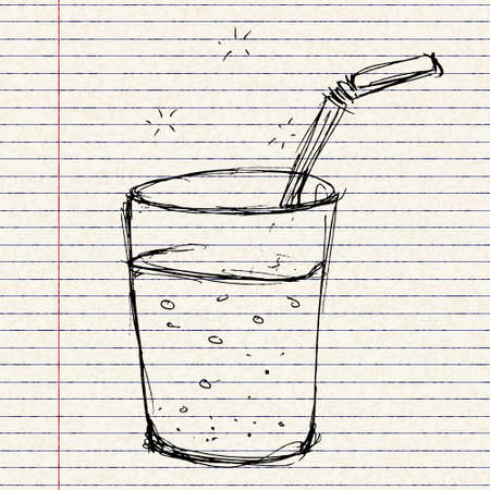 Hand drawn illustration of a glass with a strawのイラスト素材