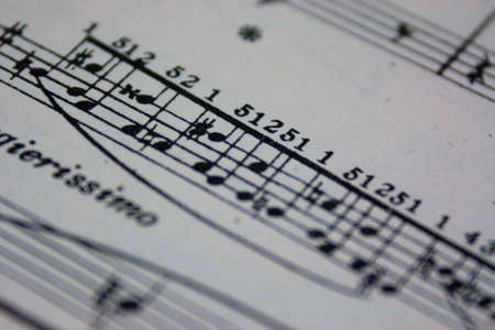 Close up of notes on sheet musicの写真素材