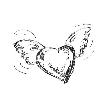 Simple hand drawn doodle of a flying heartのイラスト素材