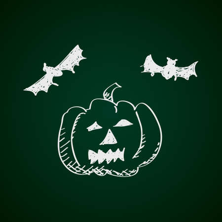 Simple hand drawn doodle of a pumpkin and batsのイラスト素材