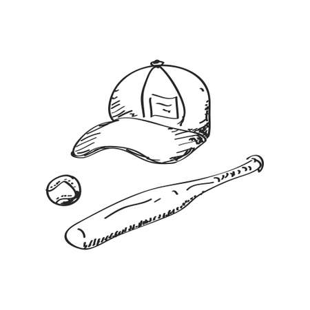 Simple hand drawn doodle of baseball equipmentのイラスト素材