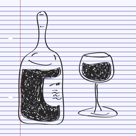 Simple hand drawn doodle of a bottle of wineのイラスト素材