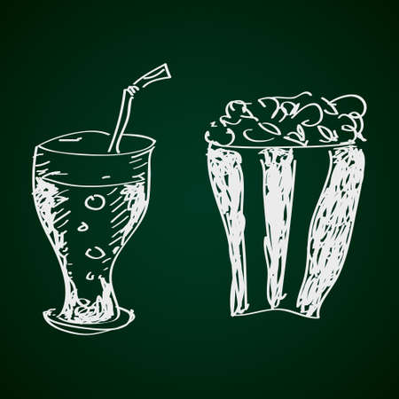 Simple hand drawn doodle of a drink and popcornのイラスト素材