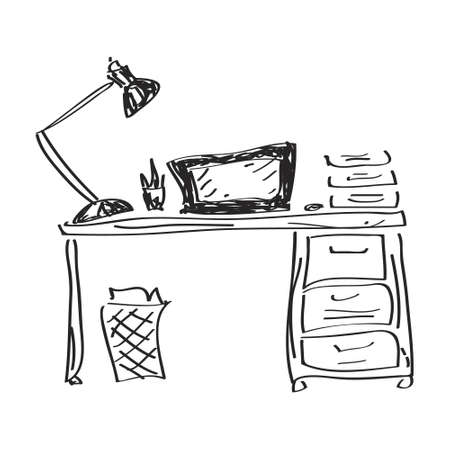 Simple hand drawn doodle of a deskのイラスト素材